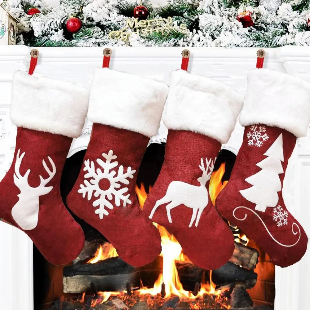 Embroidery Xmas Stocking - Calze di Babbo Natale Rosse con