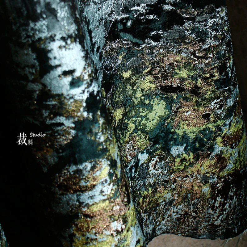 Velvet Fabric Embroidery - Tessuto Jacquard di Lusso Multicolore Verde